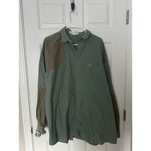 Columbia Sportswear Color Block Canvas Button Down Green Beige Sz: XL